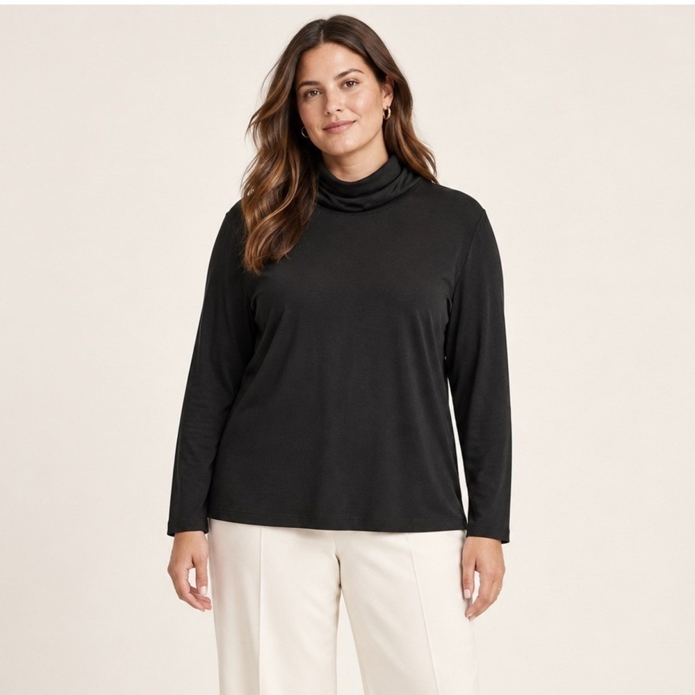 Banana Republic Womens Turtleneck XXL Black Timeless Cotton Modal Long Sleeve
